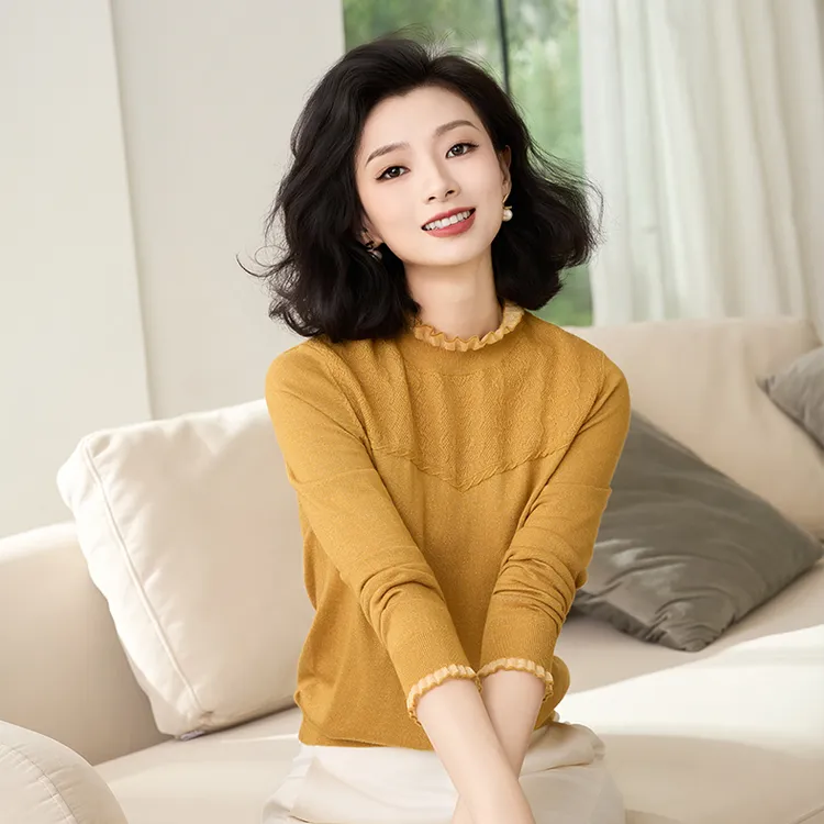 西子/【缄默之诗】56支新澳羊毛金葱欧根纱花边提花针织衫/MSXS177