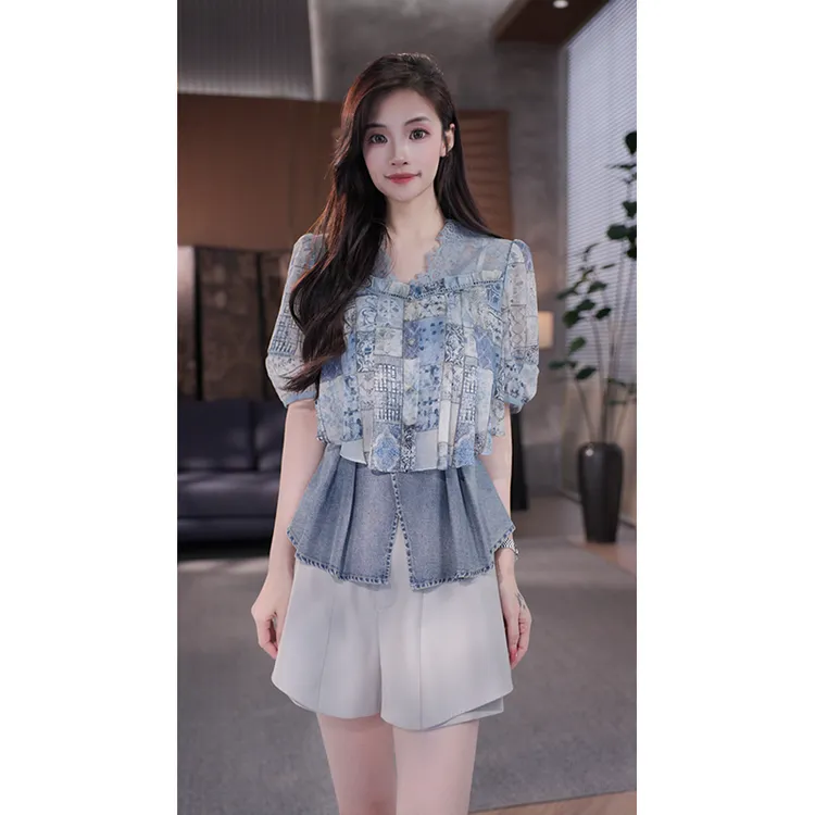 旷宁宁·生如夏花·夏季拼接显瘦时尚设计感小衫上衣女装-122905