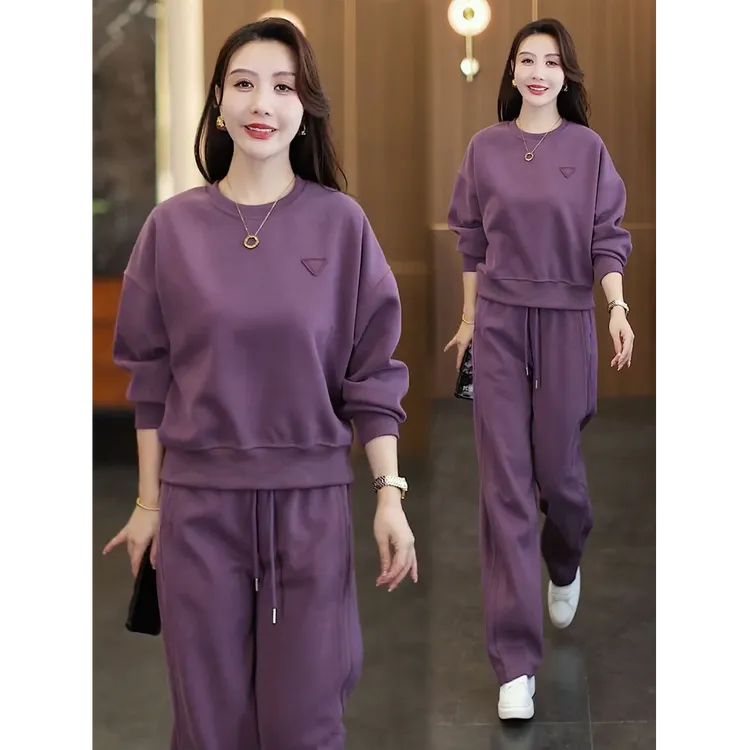 时尚休闲套装女2025秋季新款时髦洋气圆领套头卫衣运动裤两件套潮