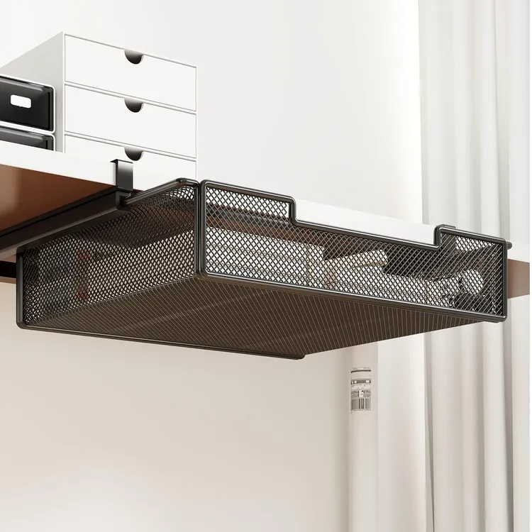 办公室桌下悬挂抽屉式隐形收纳盒书桌文具办公用品免打孔整理神器