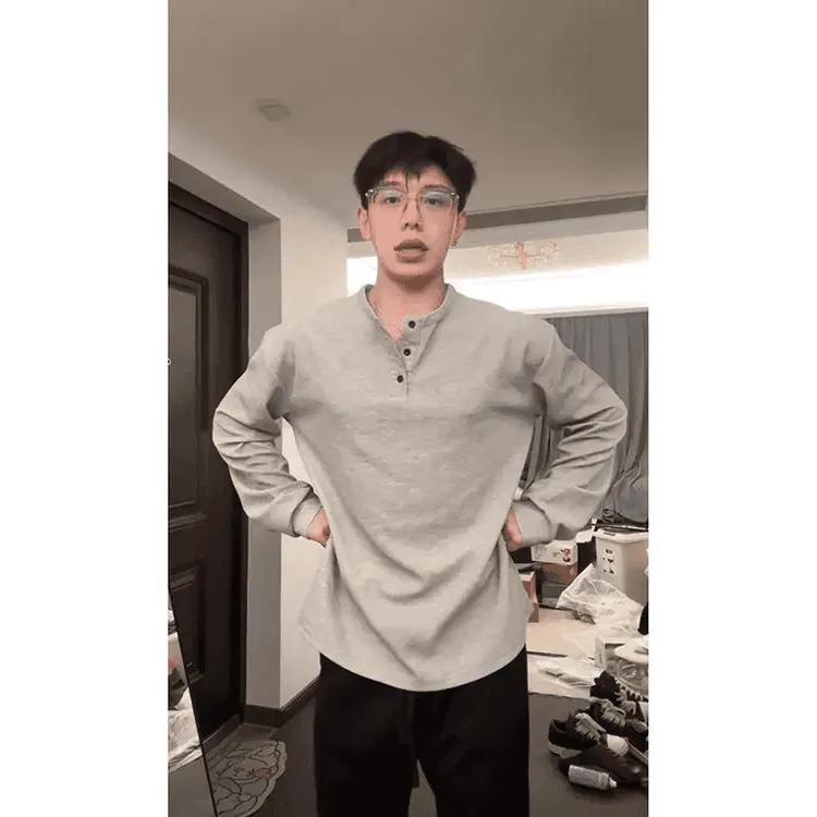 斌子同款亨利领长袖T恤男春秋美式复古百搭卫衣polo领内搭打底衫