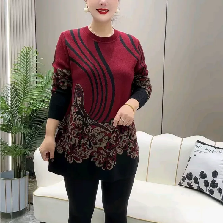 中年妈妈秋季新款中长款针织打底衫高贵复古简约时尚百搭加厚毛衣