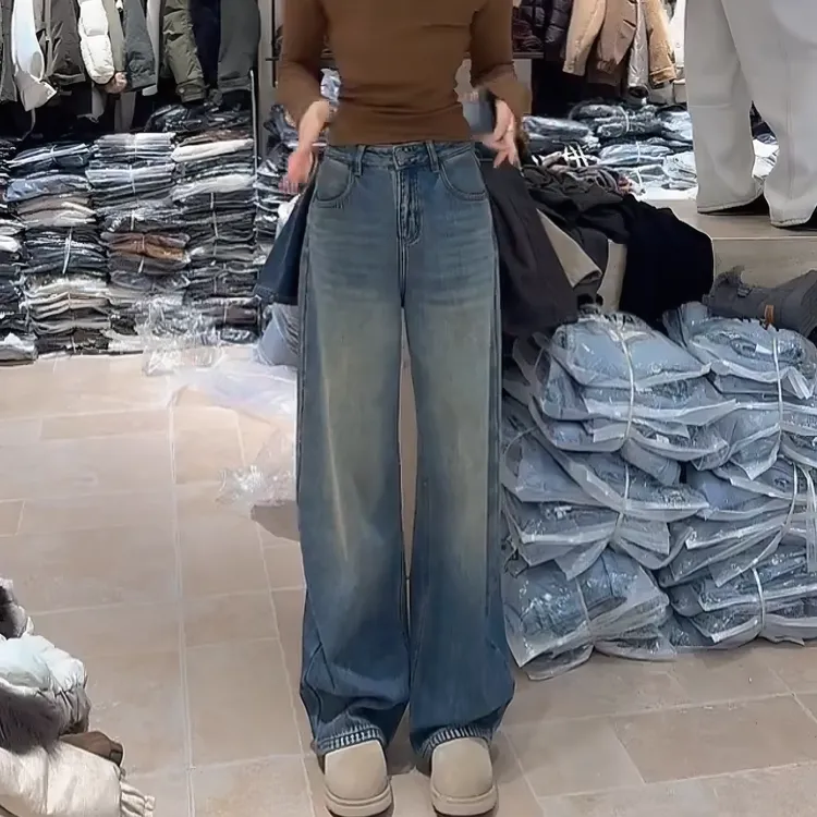 2025秋冬加绒显腿长气质显瘦高腰水洗牛仔裤窄版直筒裤LK2507925