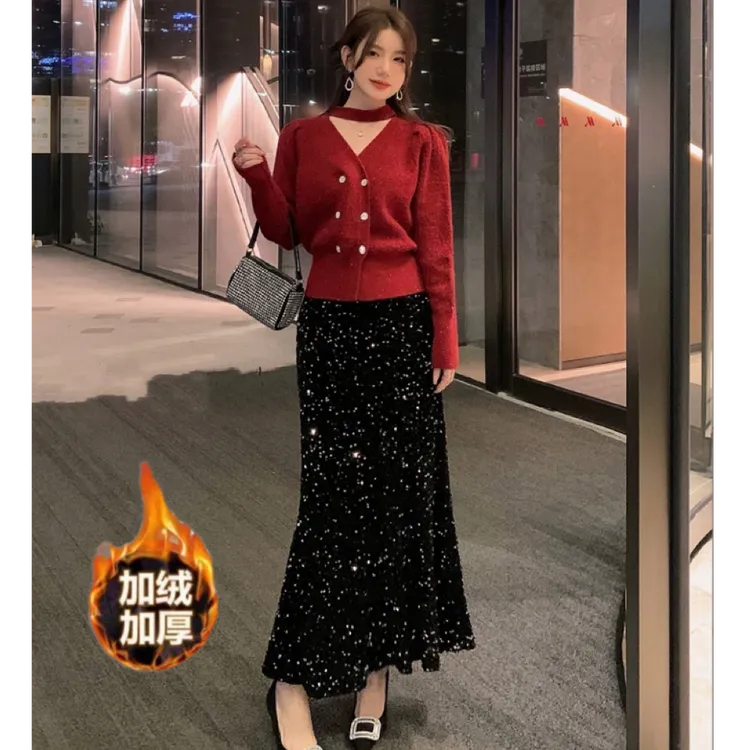 【工厂直发】亮片鱼尾半身裙女2025新款秋冬高级感显瘦中长款包臀裙