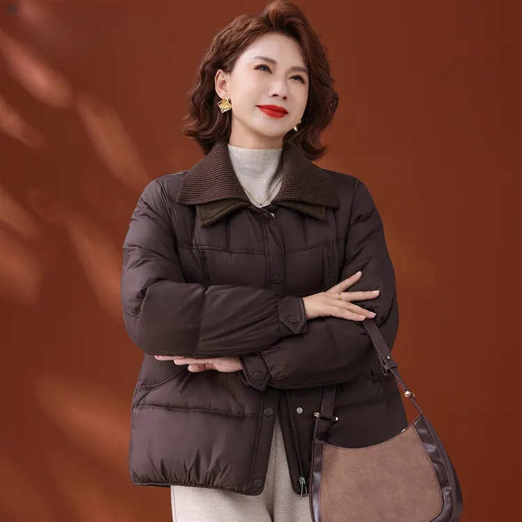 中年妈妈冬装棉服时尚洋气翻领短款棉袄2025新款中老年女秋冬棉衣