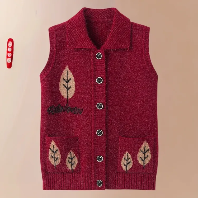 中老年人针织马甲女妈妈装马夹背心奶奶装秋冬款加绒毛衣开衫坎肩