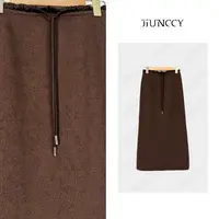 JIUNCCY【花耳】山羊绒羊毛混纺木耳花边腰后开衩毛呢半裙 52YBQ010