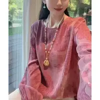 新中式国风圆领提花气质时尚小衫上衣女
