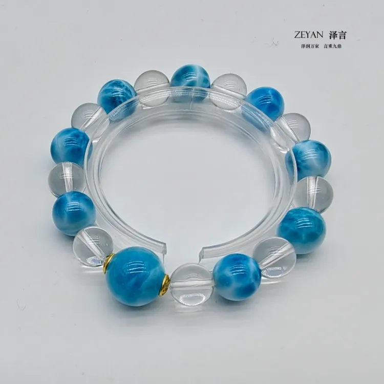 泽言天然海纹石18K金手串龟贝纹玉化简约轻奢单圈圆珠手链直播间