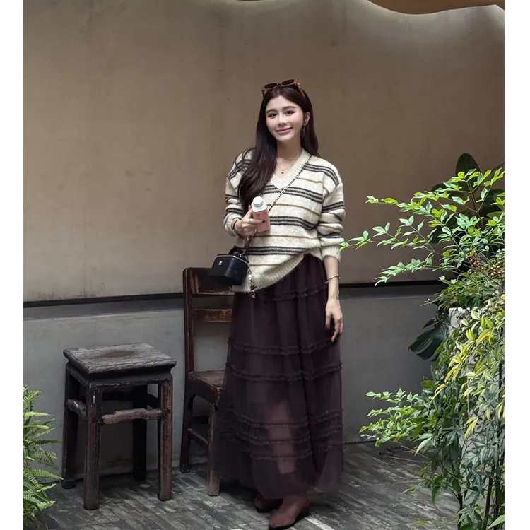 YPP!【半岛甜茶】 好看炸了 新款设计感纱裙复古法式花边半身裙