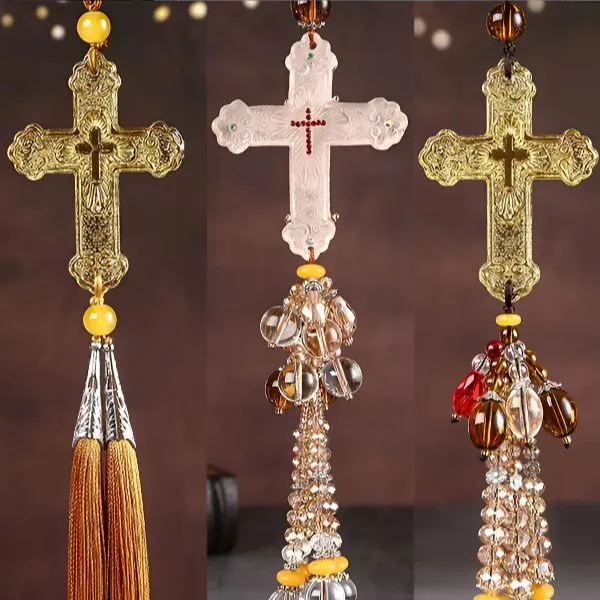 十字架汽车挂件手工制作DIY串珠十字架流苏挂饰精美装饰新车装饰