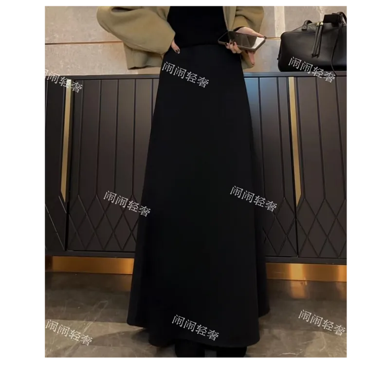 【工厂直销】高腰醋酸羊毛半身裙气质百搭冬季加厚款法式长裙