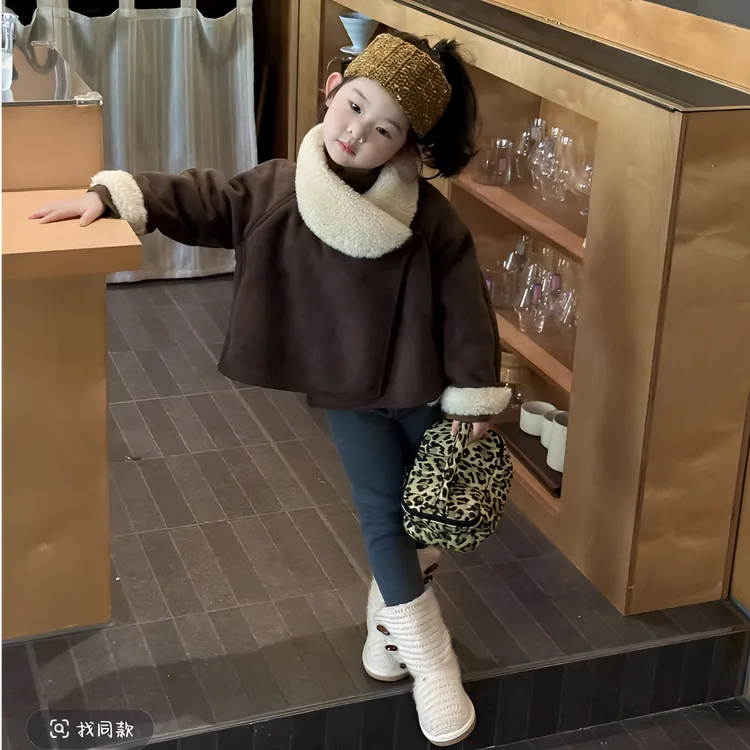 女童麂皮绒外套2025秋冬款儿童韩版洋气女宝皮毛一体加厚保暖上衣