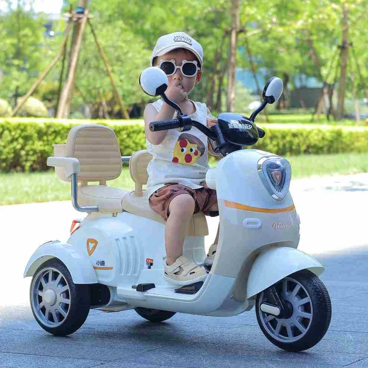 儿童电动摩托车三轮车可坐大人男女宝宝车小孩充电双人遥控玩具车