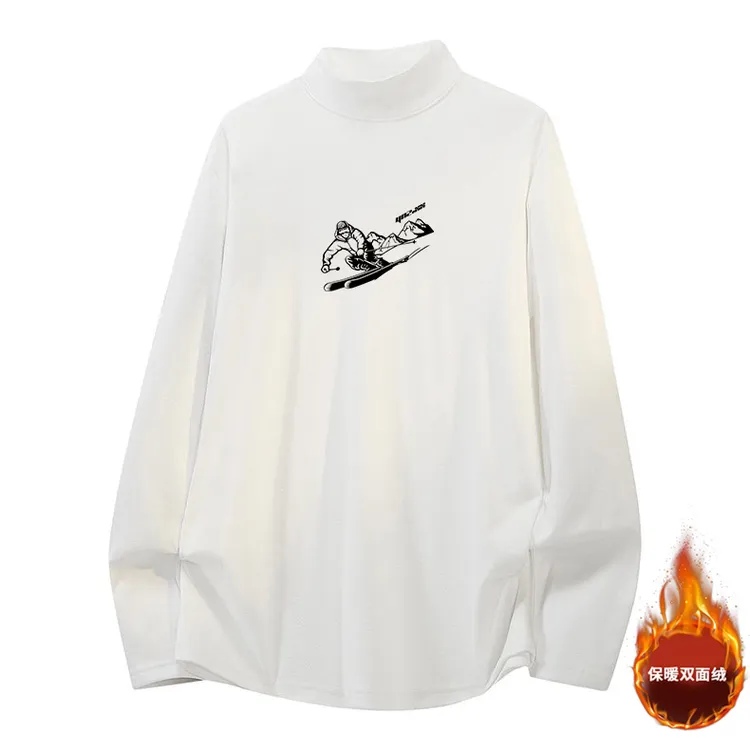 YNZ.XX美式简约纯色半高领长袖保暖T恤潮流百搭宽松大码印花上衣