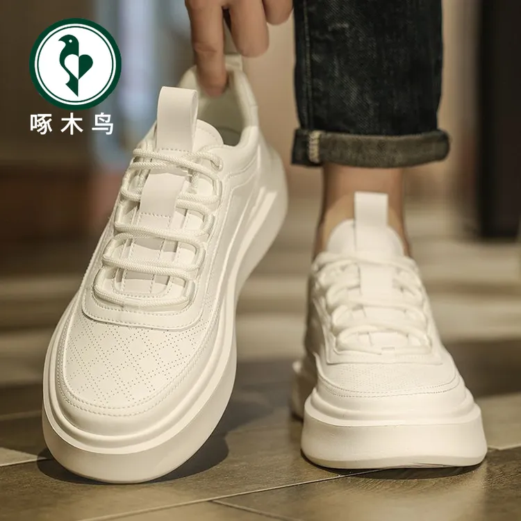 【啄木鸟】春秋季透气休闲板鞋男士白鞋防滑厚底时尚百搭运动小白鞋