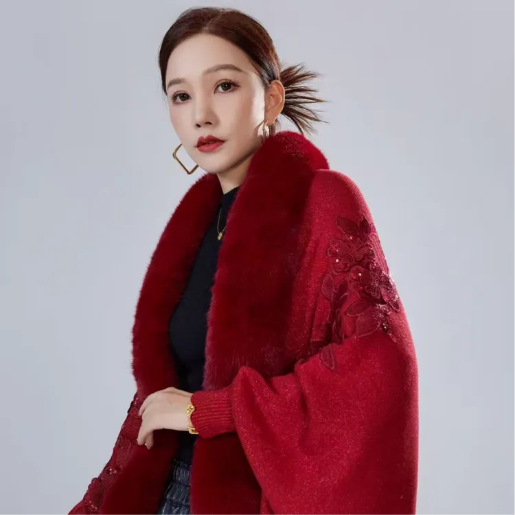 依诺 33186 毛领披肩