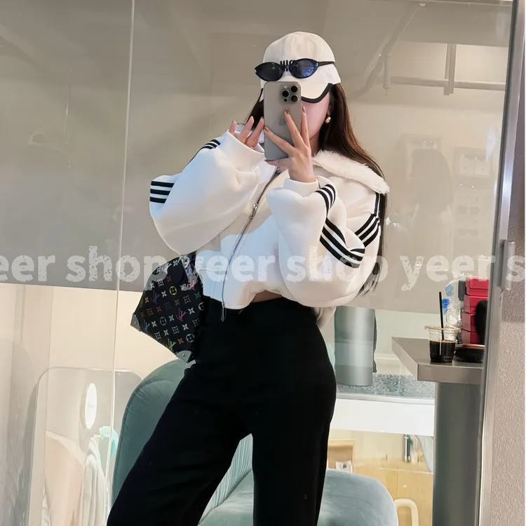 YEER·SHOP【华夫格毛领～】爷儿冬季时尚百搭新款白色华夫格毛领外套