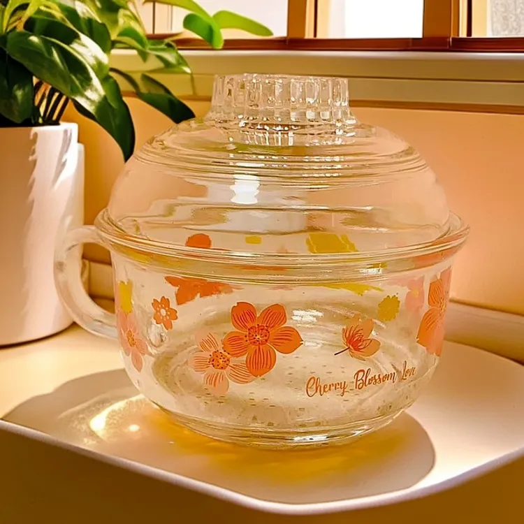 樱花带盖汤碗透明家用泡面碗1L大容量