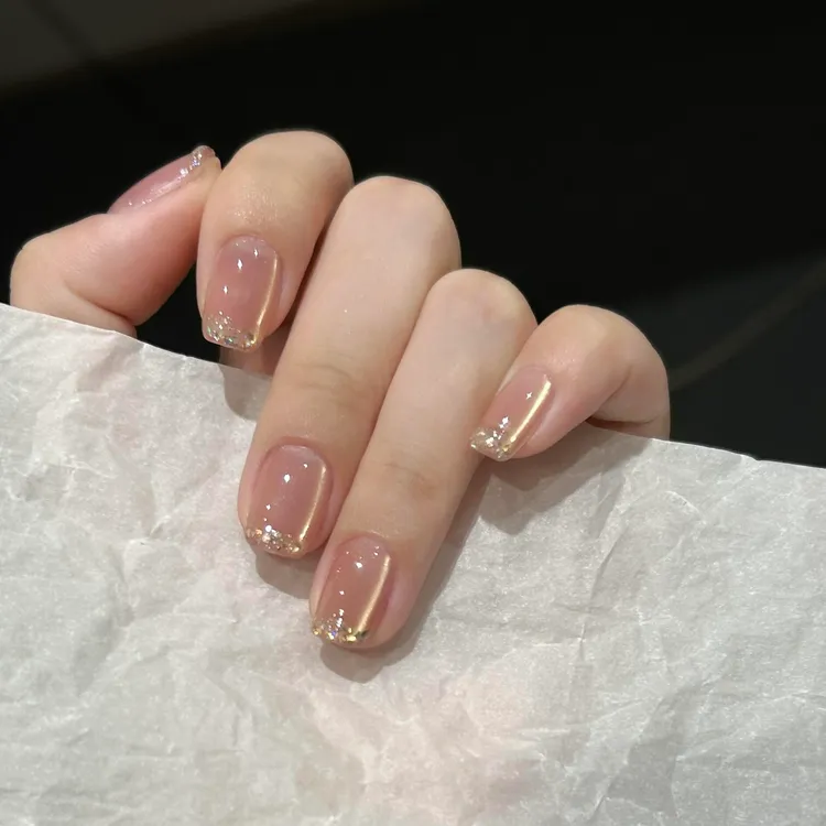 【法式碎金】秋冬裸色冰透猫眼美甲穿戴甲片高级气质显白穿戴甲短款