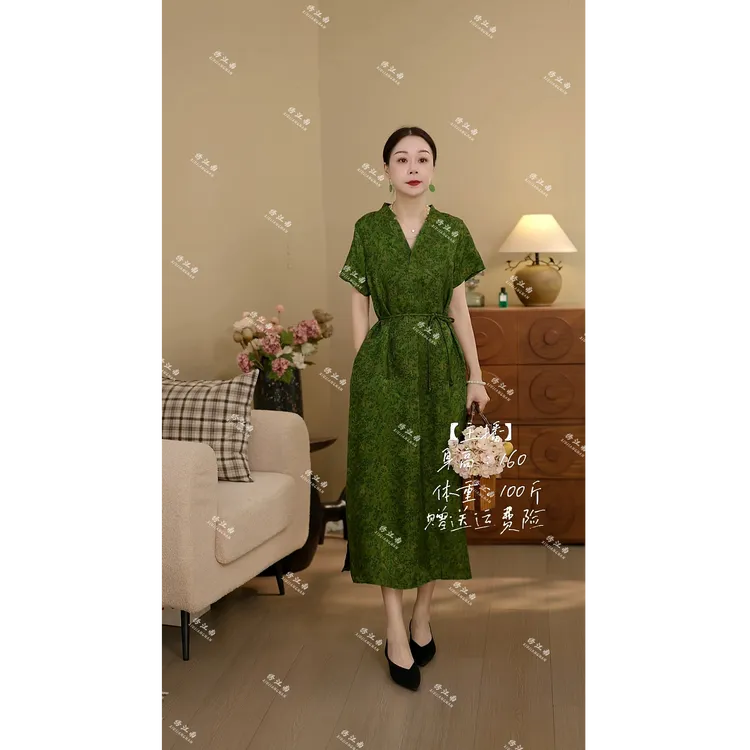 翠影如梦！新中式通勤日常气质连衣裙！5597