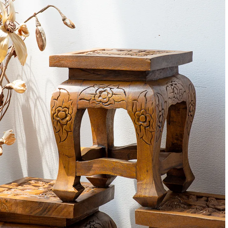 复古风方形雕花时尚木质家居新中式创意大象方凳阳台凳子花架