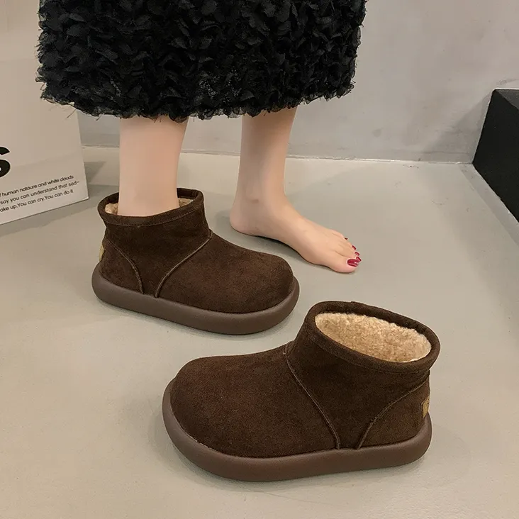 平底小土豆勃肯鞋加绒保暖加厚雪地靴女2025新款冬季丑萌棉鞋短靴