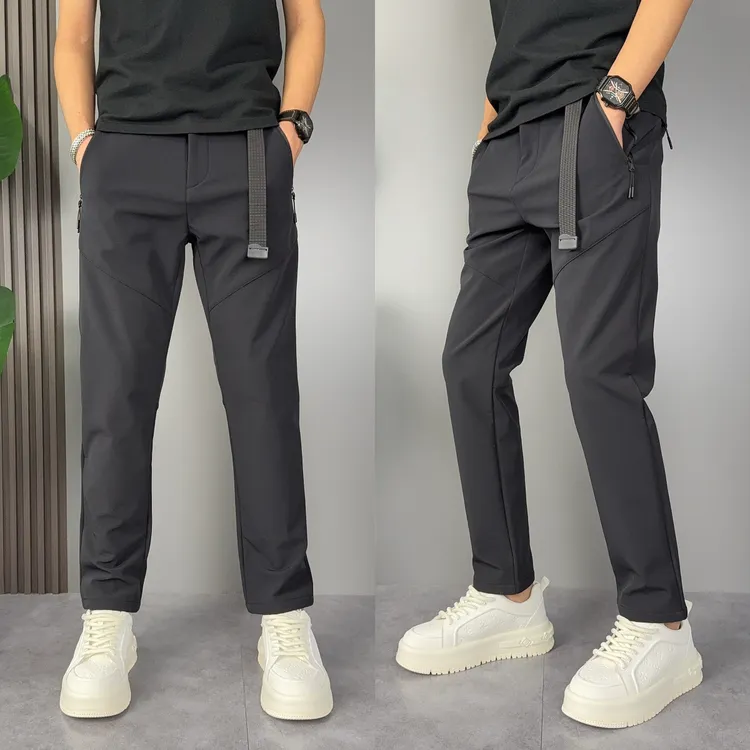 秋冬新款男加绒商务西裤修身时尚百搭束脚哈伦裤潮牌显瘦休闲长裤