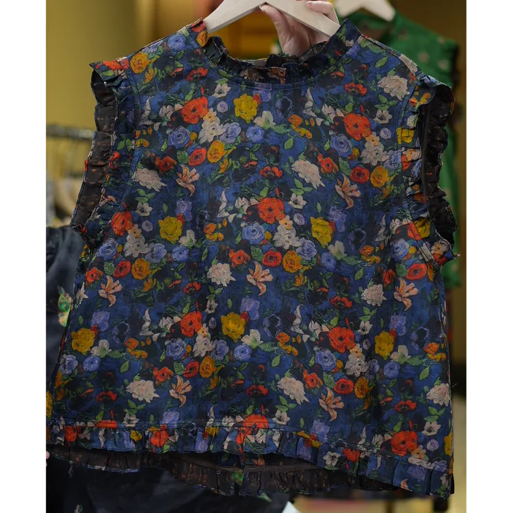 玫瑰庄园《非遗美学》1396夏季新款荷叶边减龄百搭上衣