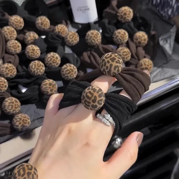 韩系高马尾发绳头饰豹纹球球橡皮筋高弹力耐用皮套头绳发饰小肠圈