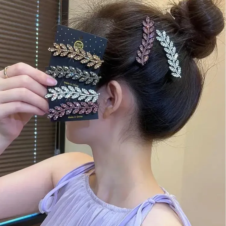 麦穗发夹女后脑碎发一字鸭嘴刘海固定夹钻石银色香槟色紫色灰色