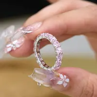 恒美娜 925银合成锆石戒指 粉钻摩天轮银戒高级感时尚情侣小众