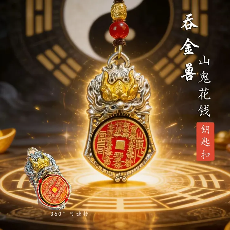臻品新款天官赐福吞金兽转转男女汽车钥匙扣挂件新中式小挂件
