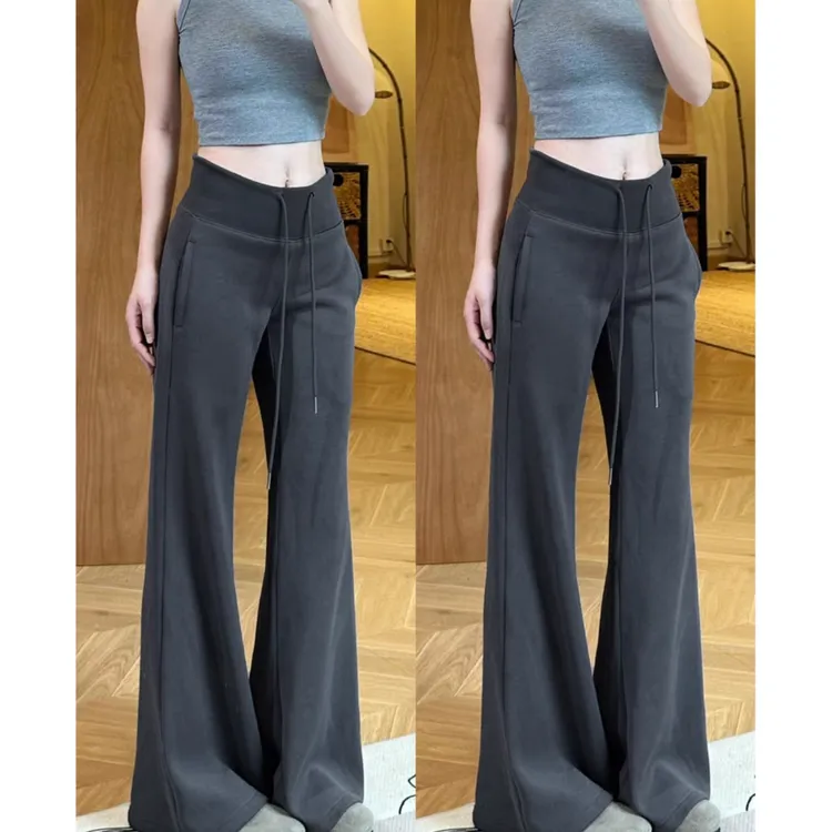 【加绒加厚】灰色辣妹美式微喇裤女秋冬宽松显瘦休闲百搭运动喇叭裤