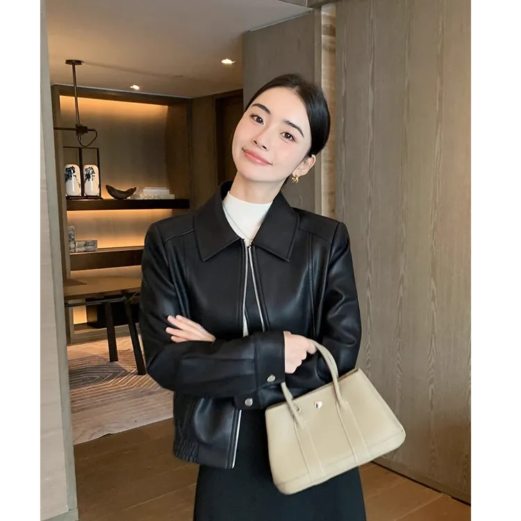 皮衣外套女2025年早秋新款小个子宽松美式痞帅皮夹克黑色短款上衣