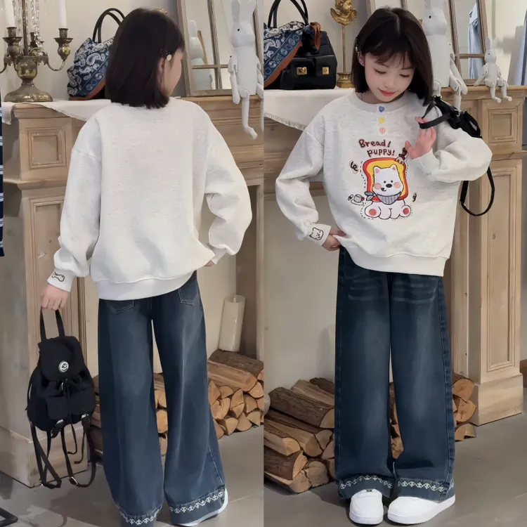 女童卫衣春秋款2025新款儿童洋气时髦女大童秋装上衣牛仔裤套装潮