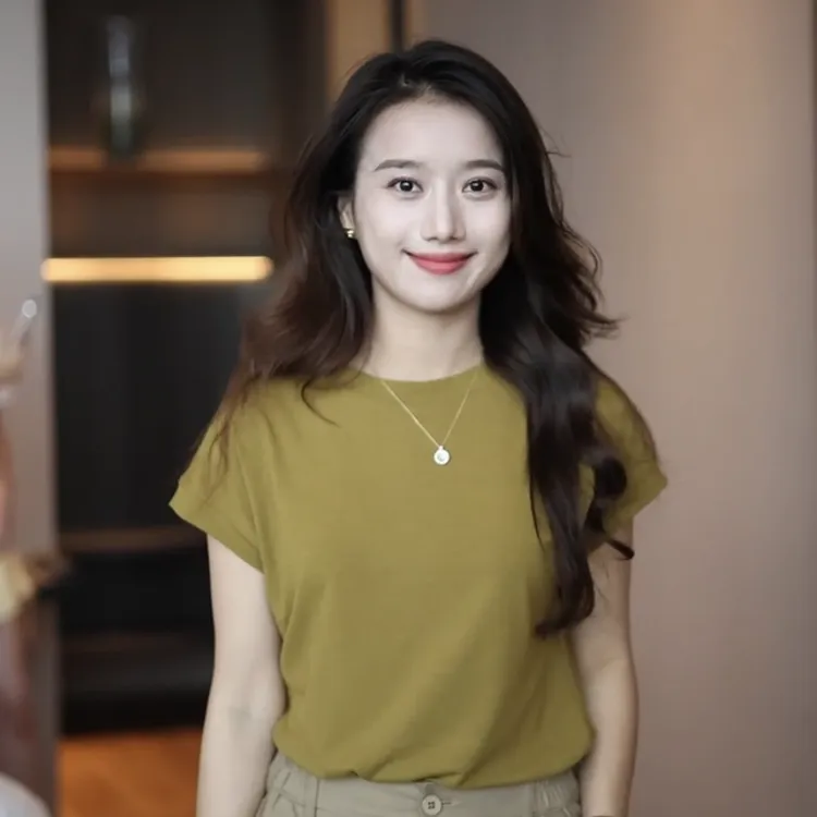 腾坊大码冰氧棉夏款清凉砍肩小飞袖圆领女T恤宽松简约显瘦T恤8109
