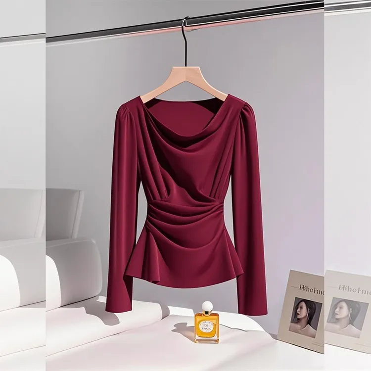 2025秋季新款法式轻奢时尚气质显瘦设计感长袖衬衫别致小衫女爆款