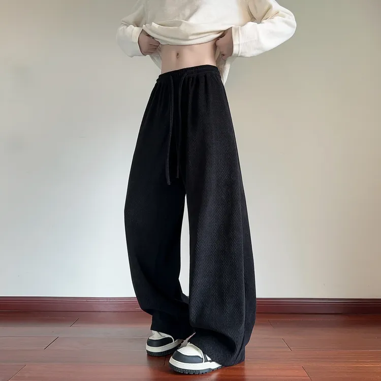 麦穗纹弯刀休闲裤子男秋冬季新款潮牌直筒长裤百搭宽松垂感阔腿裤