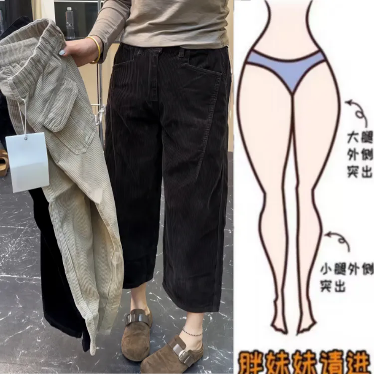 格洛森早秋女新款梨型身材高腰显瘦条绒直筒裤百搭时尚八分休闲裤商品图