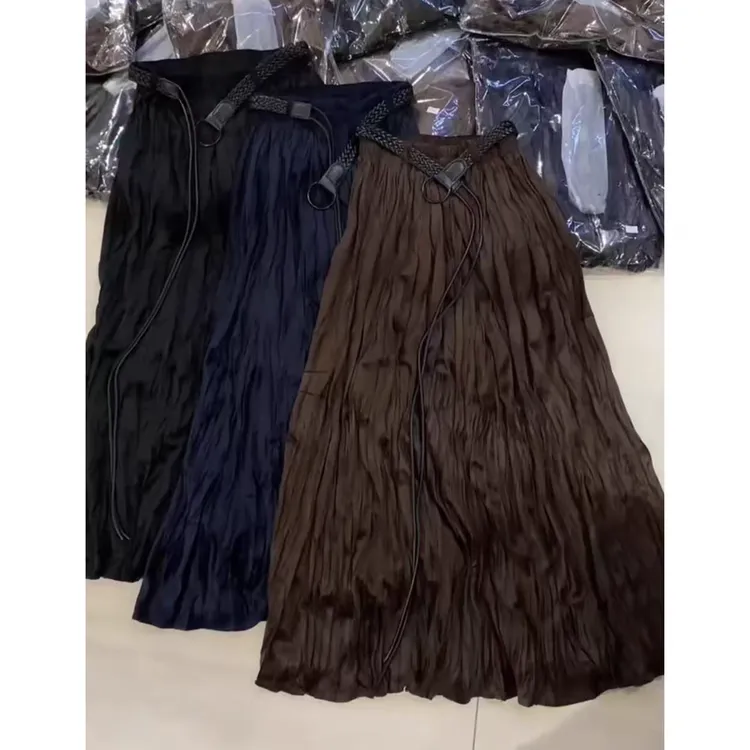 Nalian/拿恋豆子优选-配腰带时尚纯色百搭中长褶皱半身裙 DZ98667