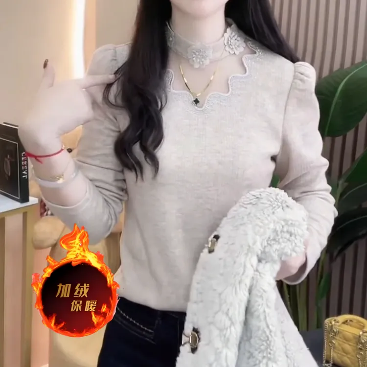 2026圣诞减龄绣花拼接蕾丝打底衫新款甜美修身洋气显瘦减龄女长袖