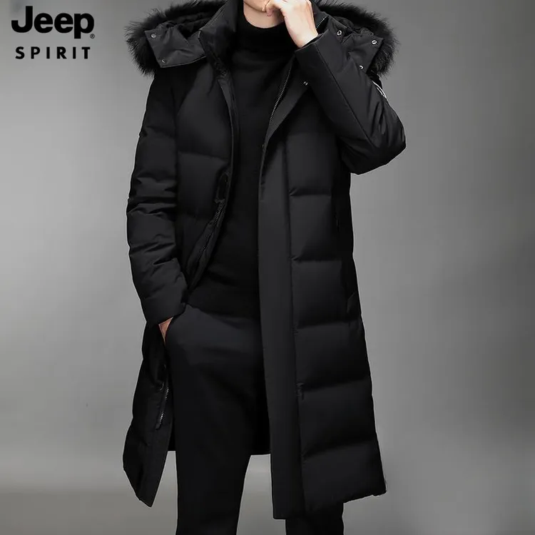 JEEPSPIRIT冬季男士中长款羽服过膝保暖冬装新款连帽羽丝外套