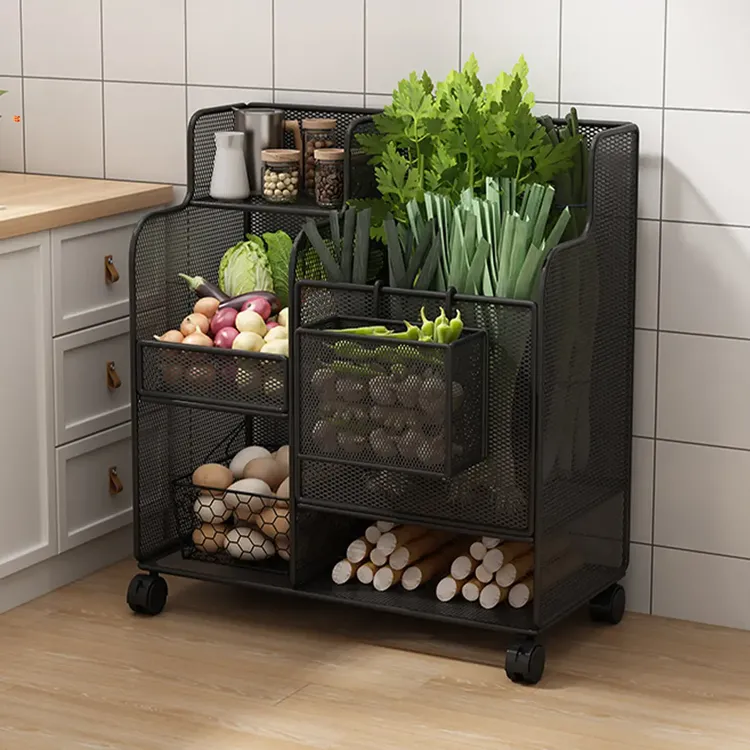 厨房置物架水果放蔬菜篮子收纳筐家用葱姜蒜架子可移动多功能菜架