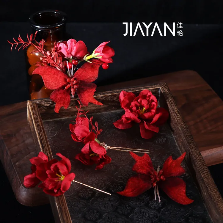 5130新款酒红色蝴蝶敬酒服头饰大气简约新娘头饰