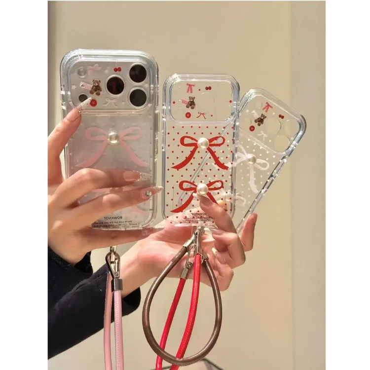 透底立体珍珠蝴蝶结IMD手机壳适用iPhone17promax包相机键精孔