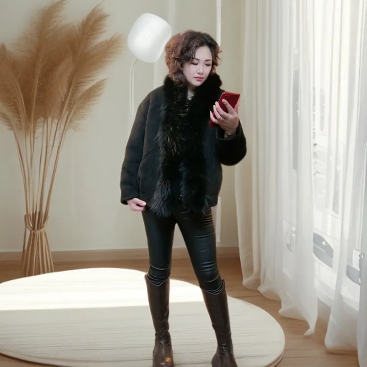 海宁正品全羊毛黑色法式中码长袖休闲风中国码短款女外套冬季时尚