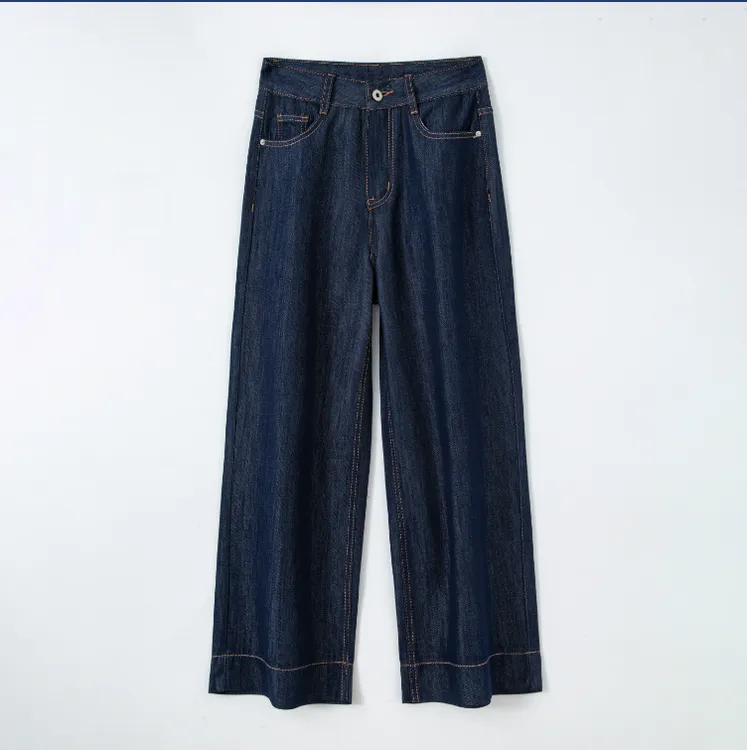 丹宁蓝莱赛尔天丝牛仔裤女防褪色2025夏季薄款九分直筒窄版阔腿裤