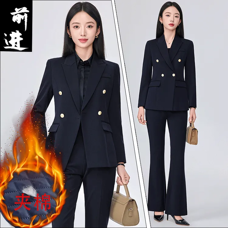 夹棉加厚双排扣商务职业西装套装女秋冬气质工作服面试正装西服