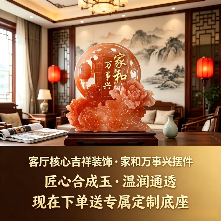 【家和万事兴】红花冰色中式摆件网红入户电视柜酒柜客厅展示柜摆件